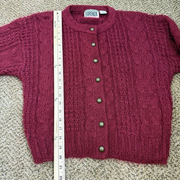 Vintage Forenza Cardigan Sweater Size Medium Berry Red Mohair Blend Gold Buttons - Picture 6 of 8
